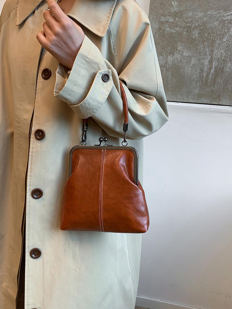 Handbag Faux Leather Vintage Clasp Detachable Shoulder Strap