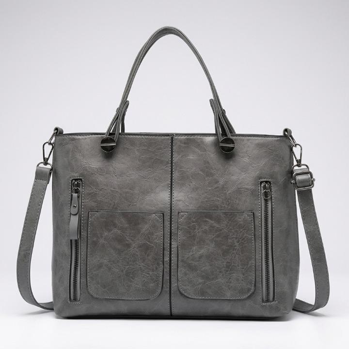 Handbag Genuine Leather Two Zippered Front Pockets