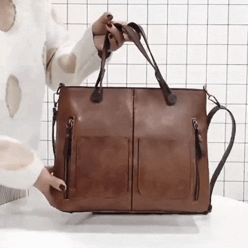 Handbag Genuine Leather Two Zippered Front Pockets
