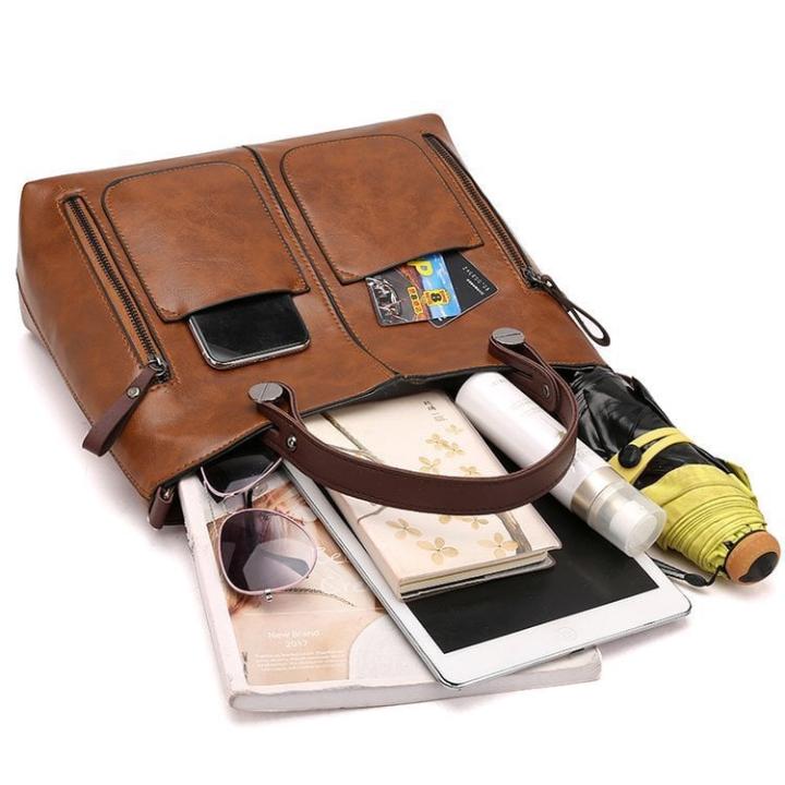 Handbag Genuine Leather Two Zippered Front Pockets