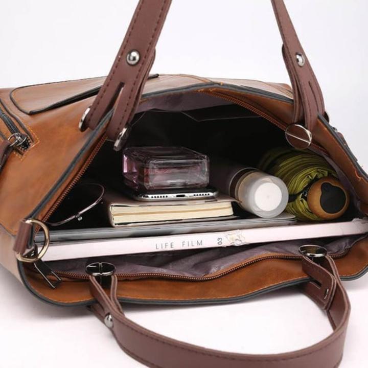 Handbag Genuine Leather Two Zippered Front Pockets