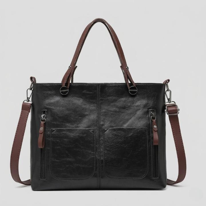 Handbag Genuine Leather Two Zippered Front Pockets