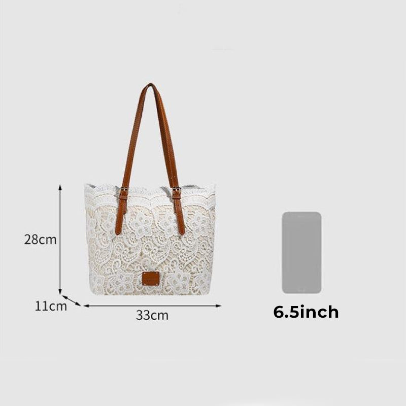 Handbag Lace Design Faux Leather Handles & Magnetic Closure