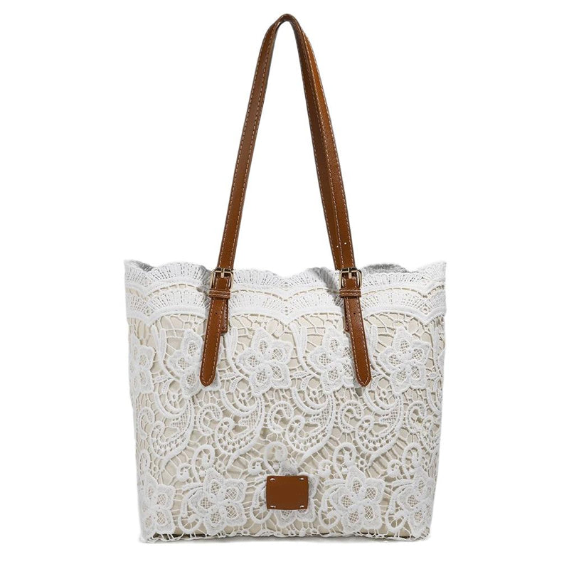 Handbag Lace Design Faux Leather Handles & Magnetic Closure