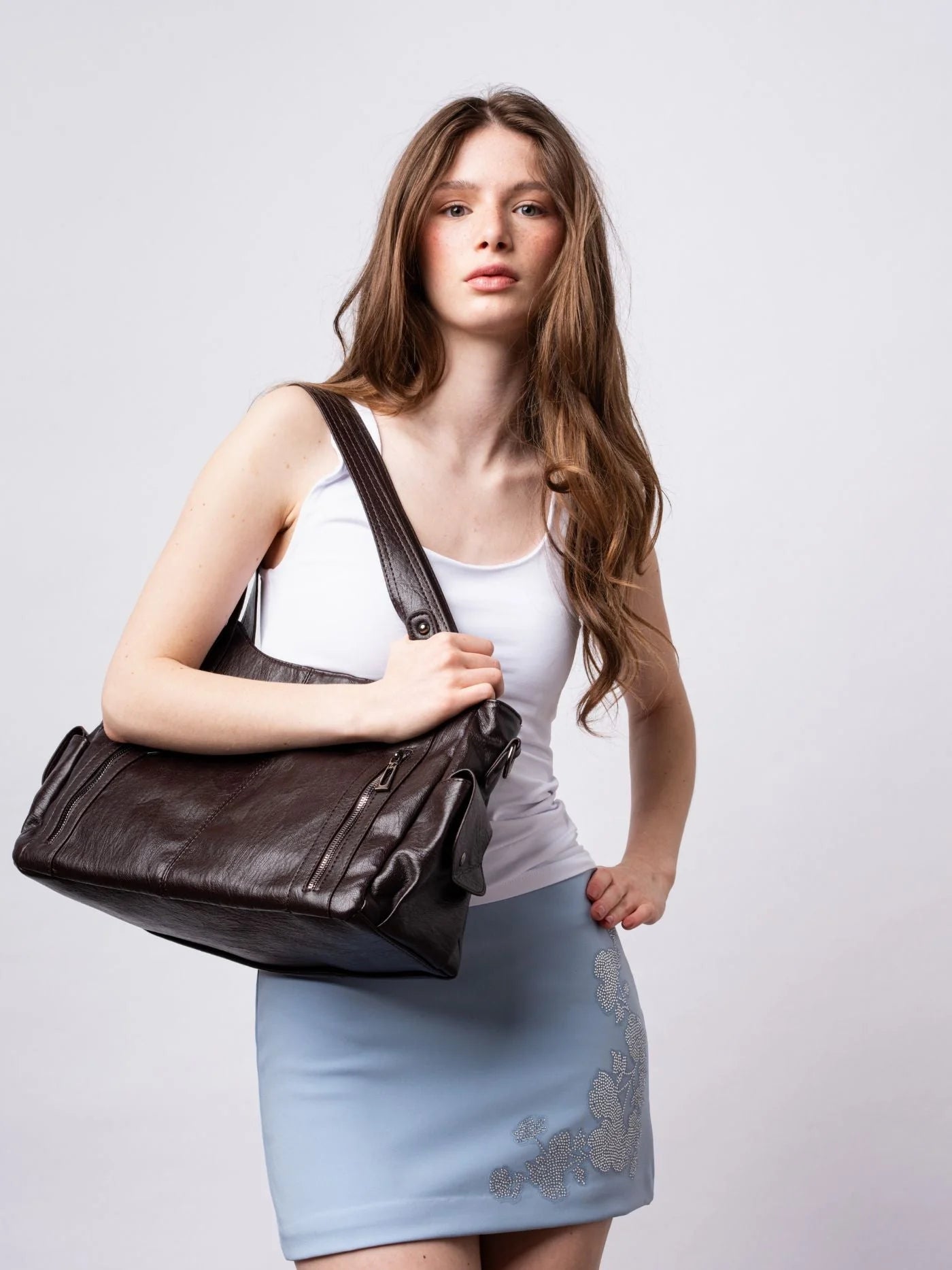 Handbag Multi-Compartment Zippered Pockets Detachable Shoulder Strap