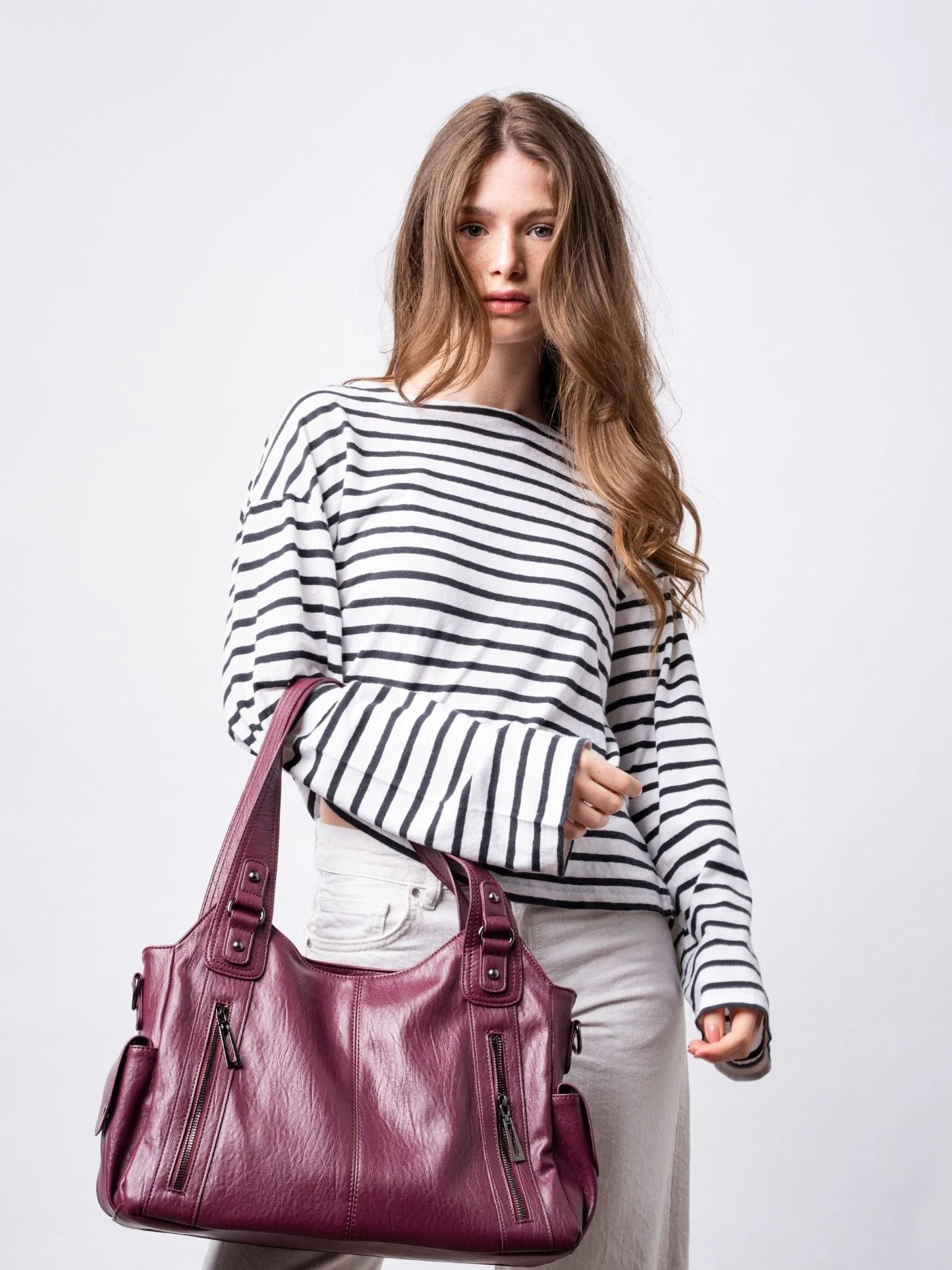 Handbag Multi-Compartment Zippered Pockets Detachable Shoulder Strap
