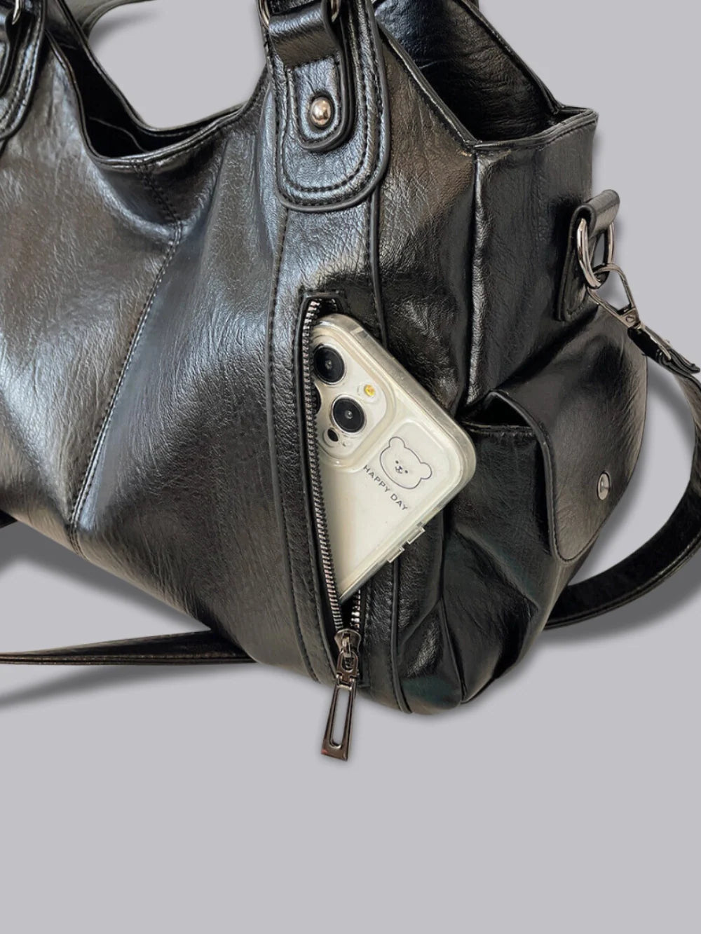 Handbag Multi-Compartment Zippered Pockets Detachable Shoulder Strap