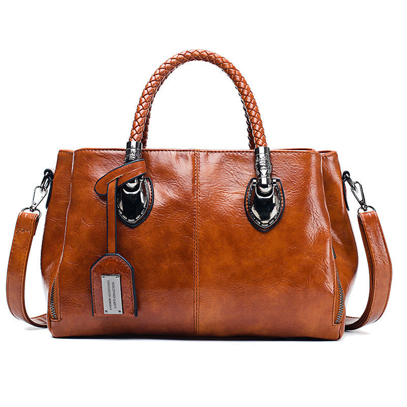 Handbag Soft Oil Wax Leather Multiple Pockets
