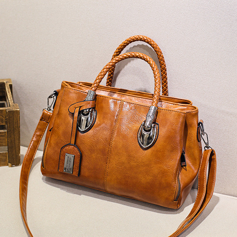 Handbag Soft Oil Wax Leather Multiple Pockets
