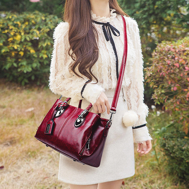 Handbag Soft Oil Wax Leather Multiple Pockets