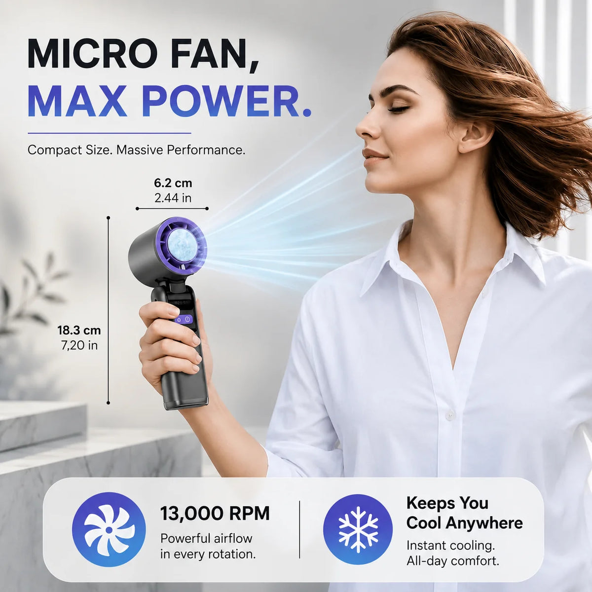 Handheld Fan Cooling Plate USB-C Rechargeable Integrated Flashlight