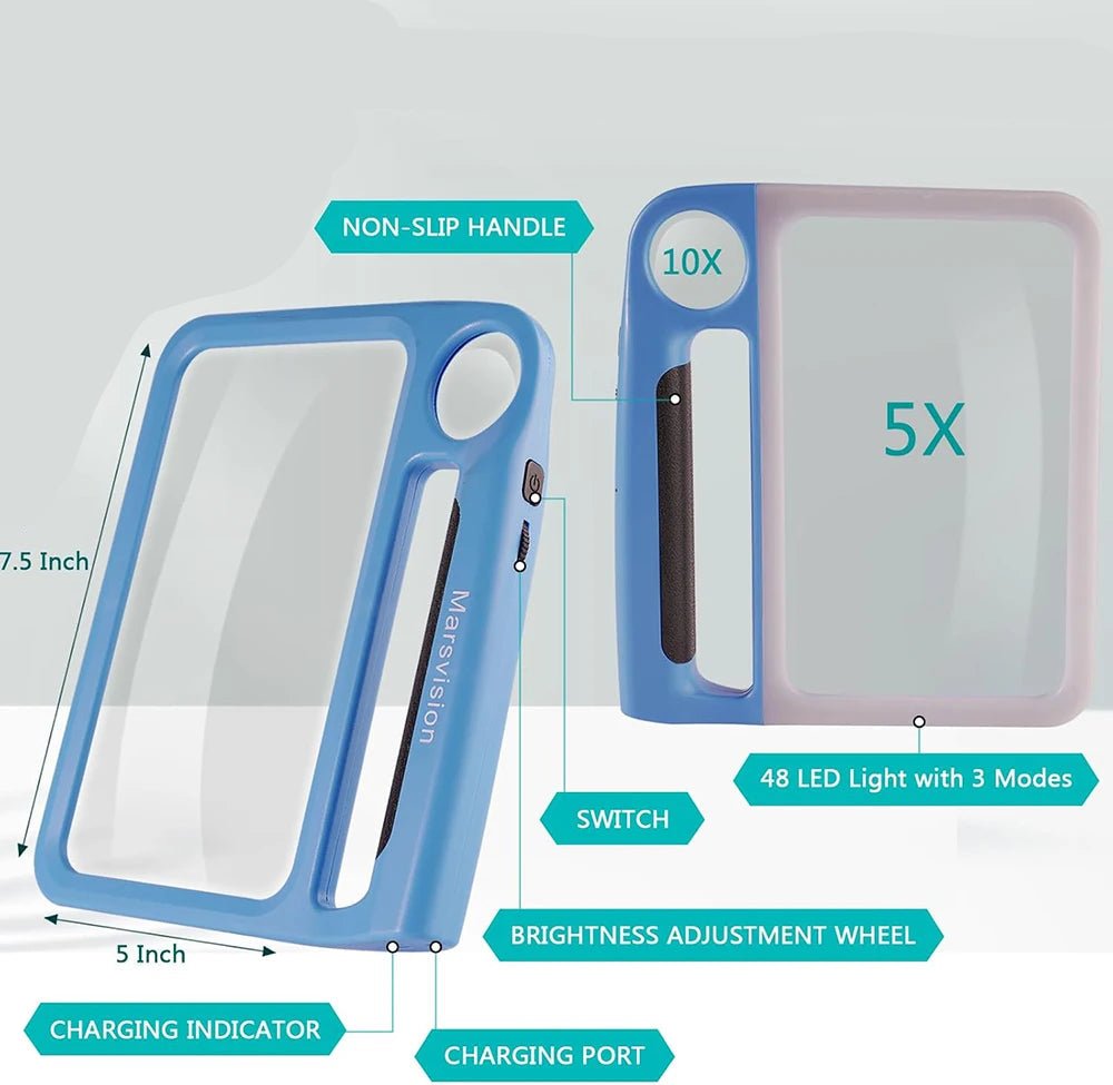 Handheld Reading Magnifier Dual 5x & 10x USB Rechargeable