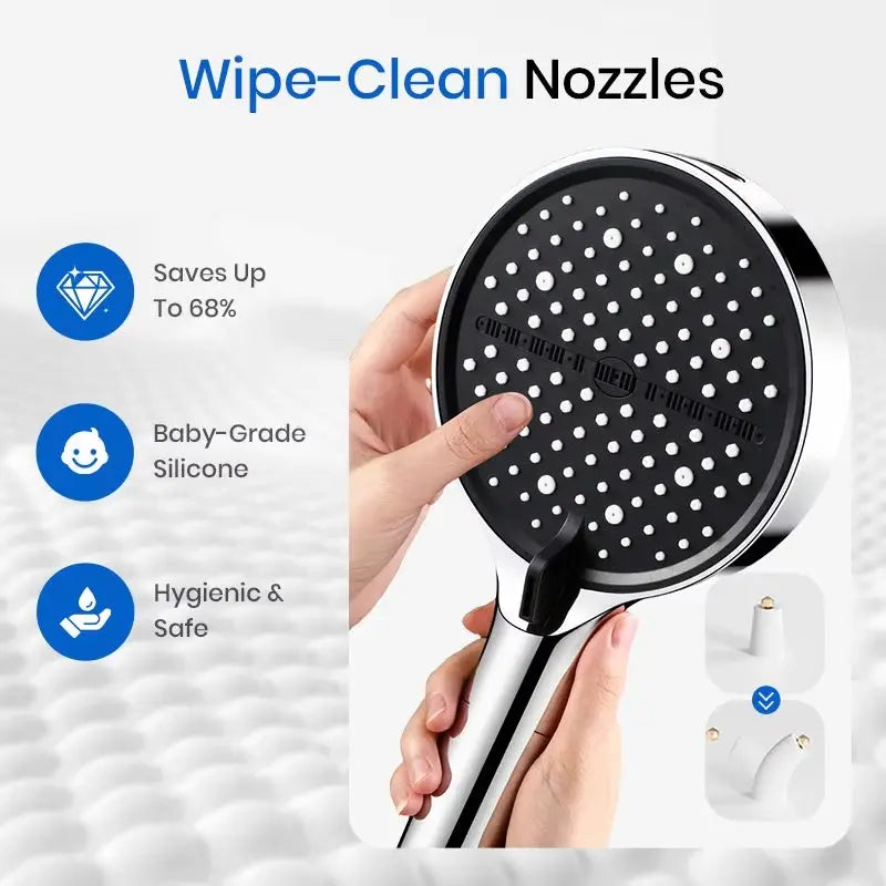 Handheld Shower Head High-Pressure 7 Spray Self-Cleaning Nozzles