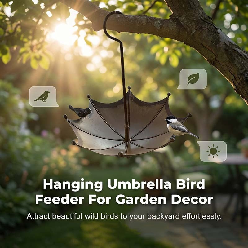 Hanging Bird Bath Umbrella Design Rust-Resistant Iron Sturdy Hook