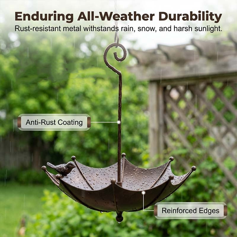 Hanging Bird Bath Umbrella Design Rust-Resistant Iron Sturdy Hook