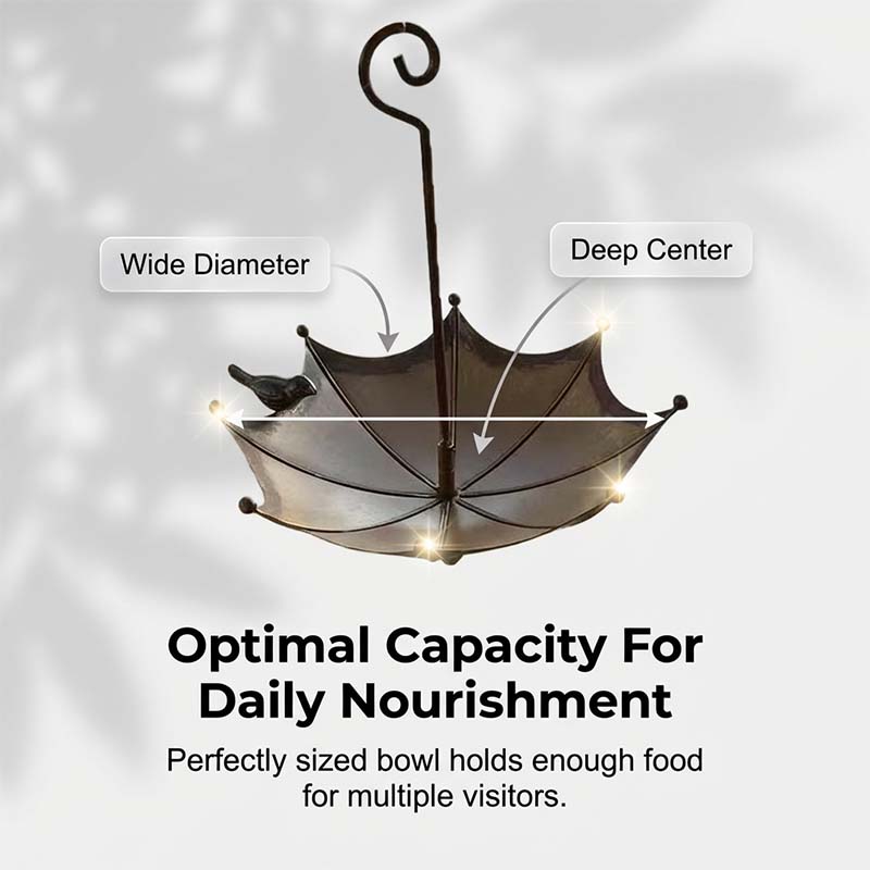 Hanging Bird Bath Umbrella Design Rust-Resistant Iron Sturdy Hook