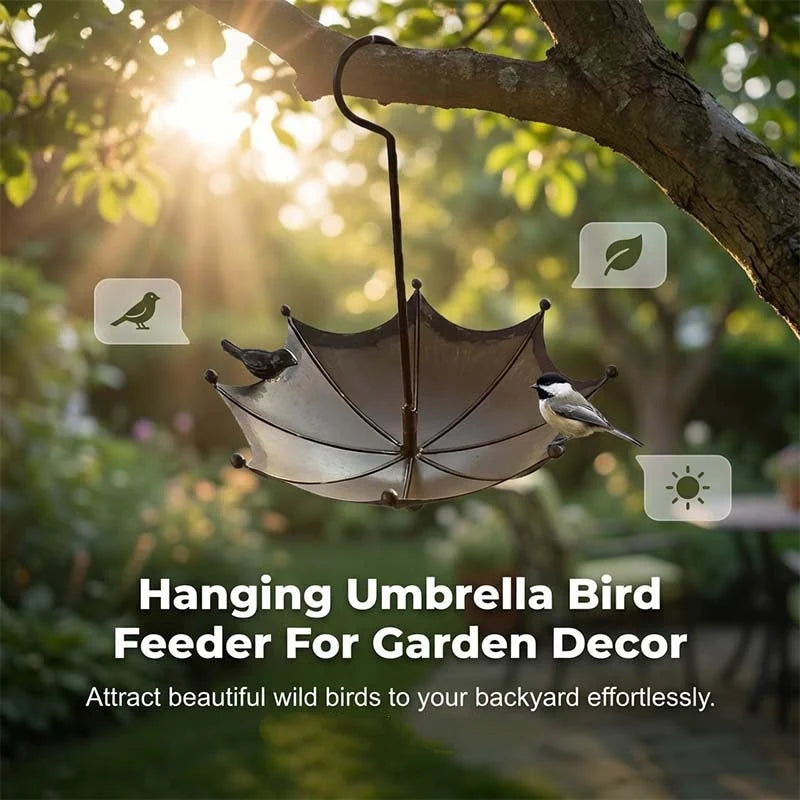 Hanging Bird Bath Umbrella-Shaped Weather-Resistant Iron