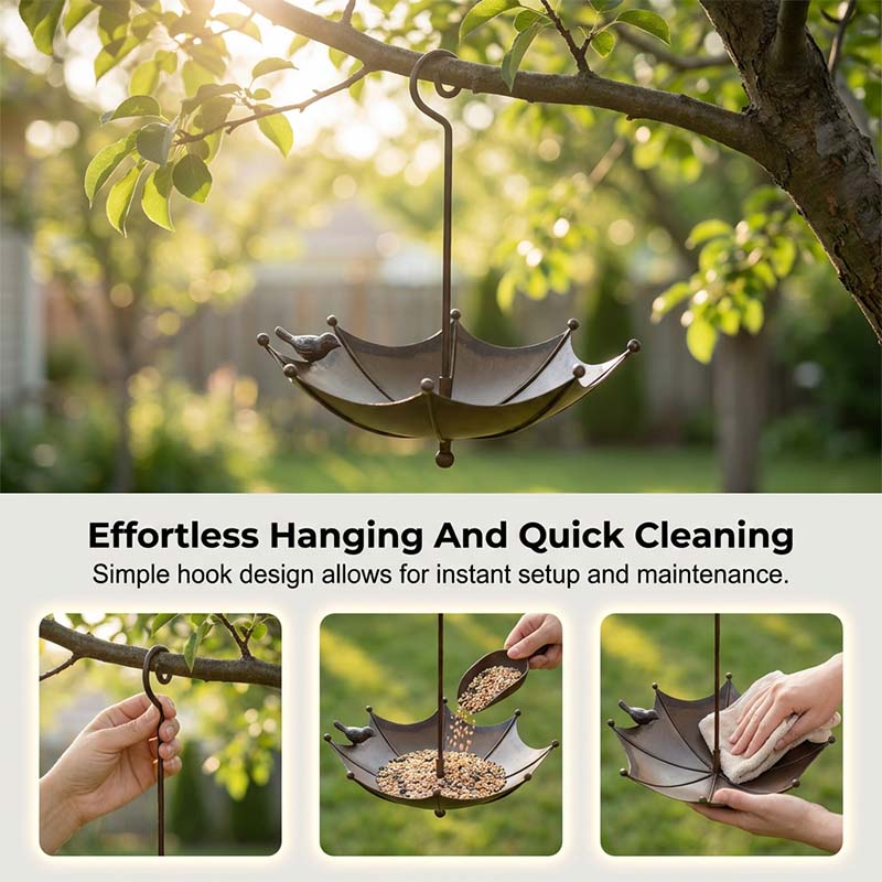 Hanging Bird Bath Umbrella-Shaped Weather-Resistant Iron