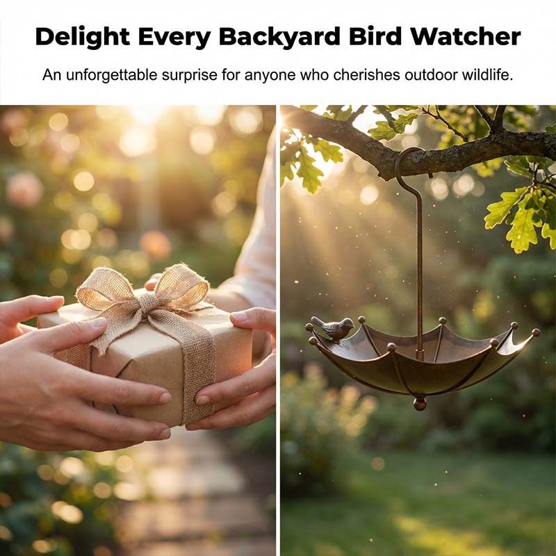 Hanging Bird Bath Umbrella-Shaped Weather-Resistant Iron