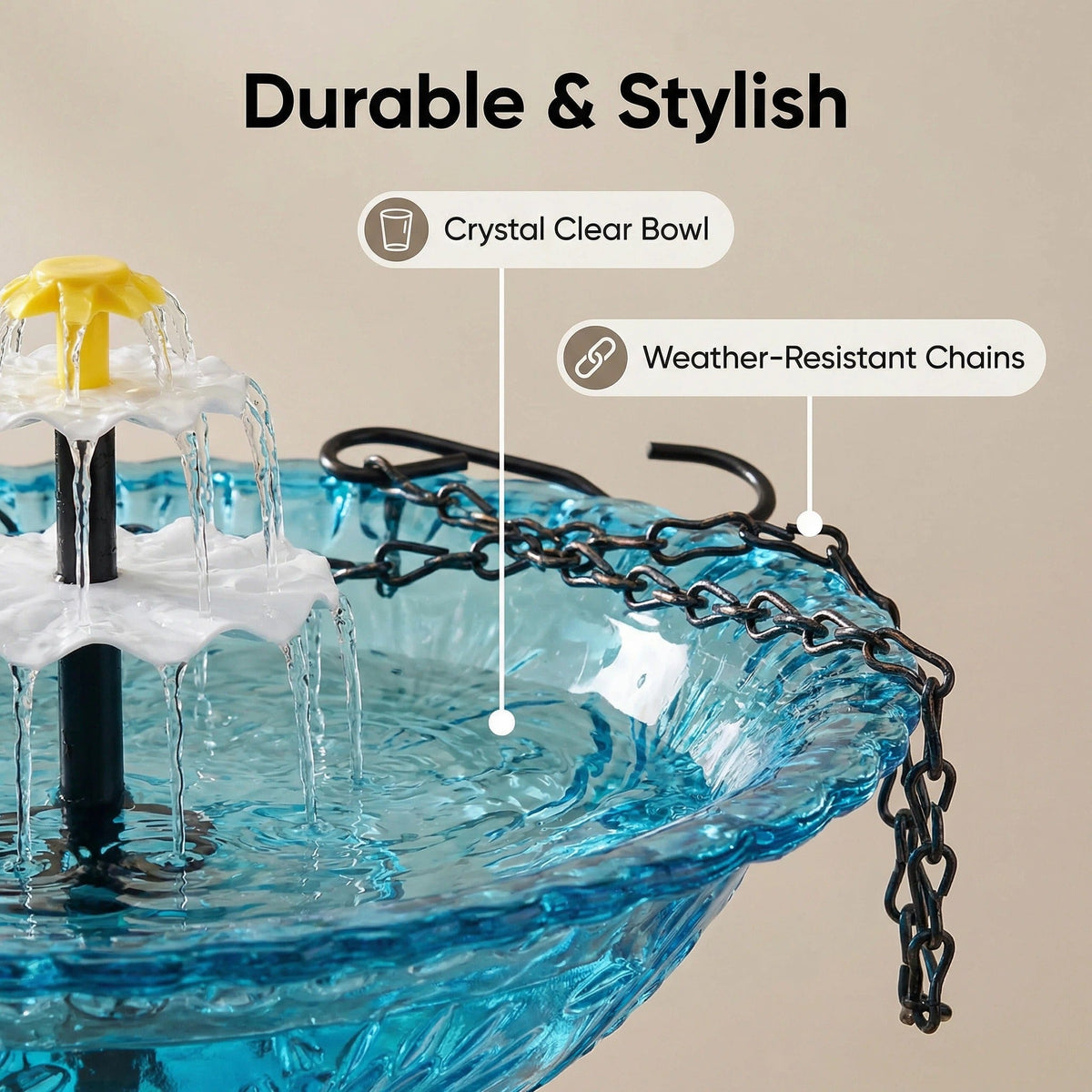 Hanging Fountain Solar-Powered Two-Tier Glass Bowl