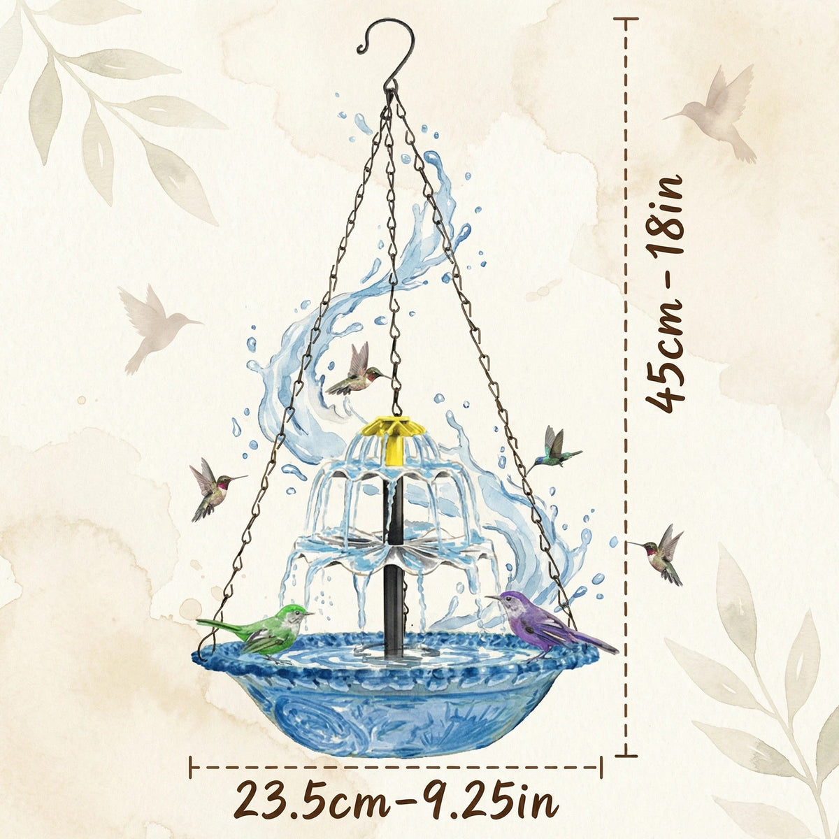 Hanging Fountain Solar-Powered Two-Tier Glass Bowl