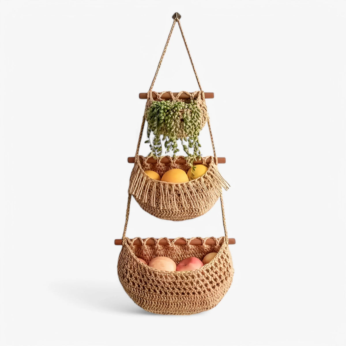 Hanging Fruit & Vegetable Basket 3-Tier Natural Jute