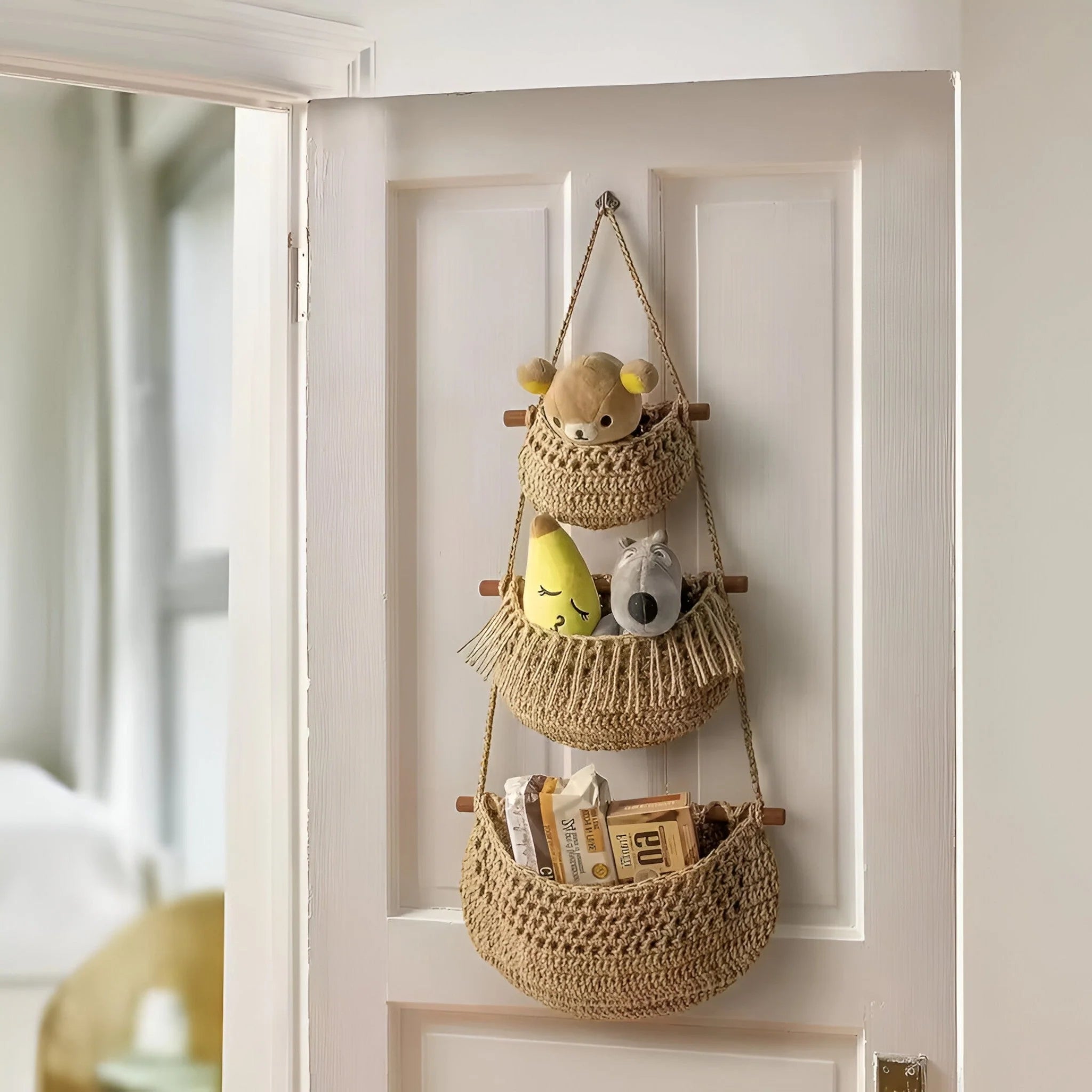 Hanging Fruit & Vegetable Basket 3-Tier Natural Jute