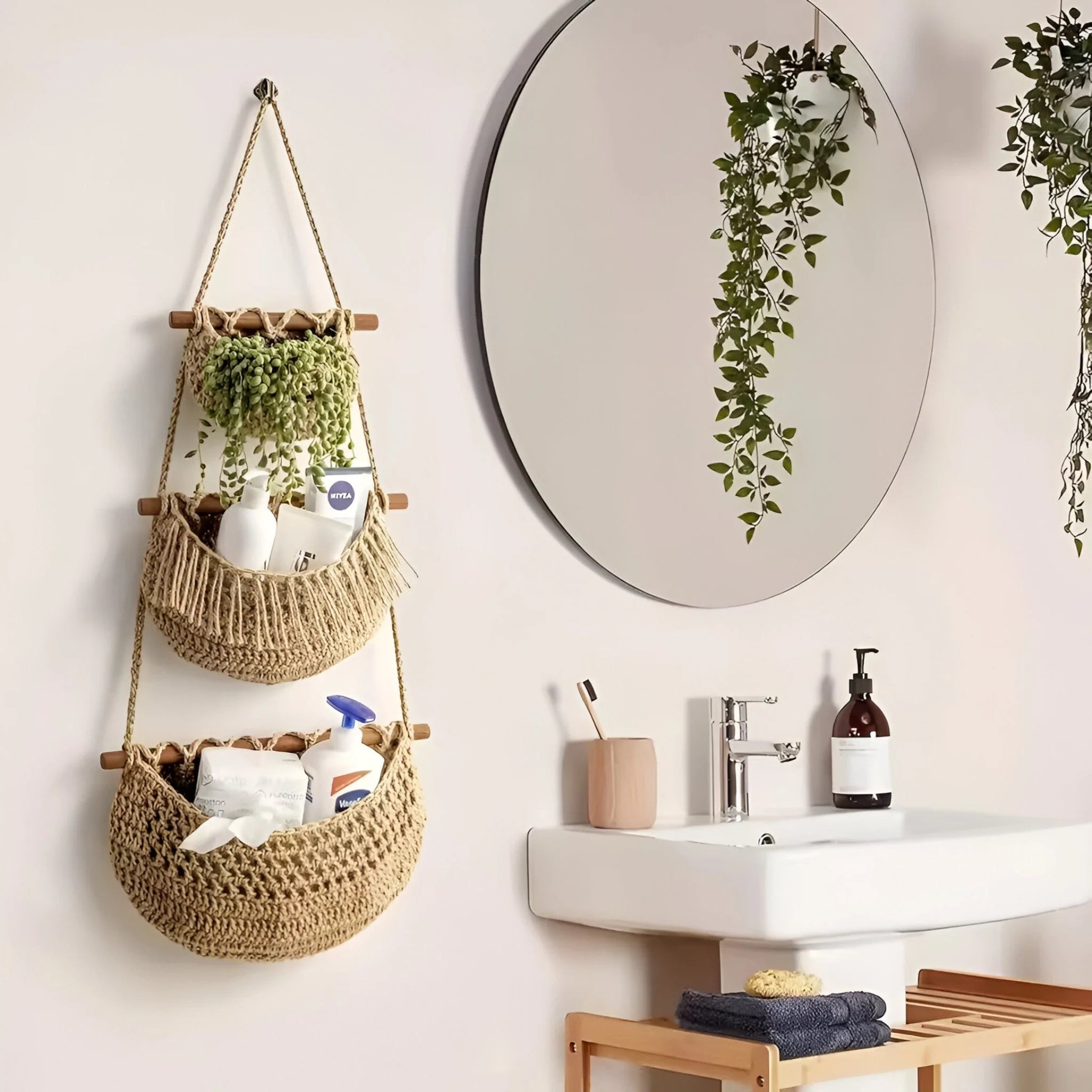 Hanging Fruit & Vegetable Basket 3-Tier Natural Jute