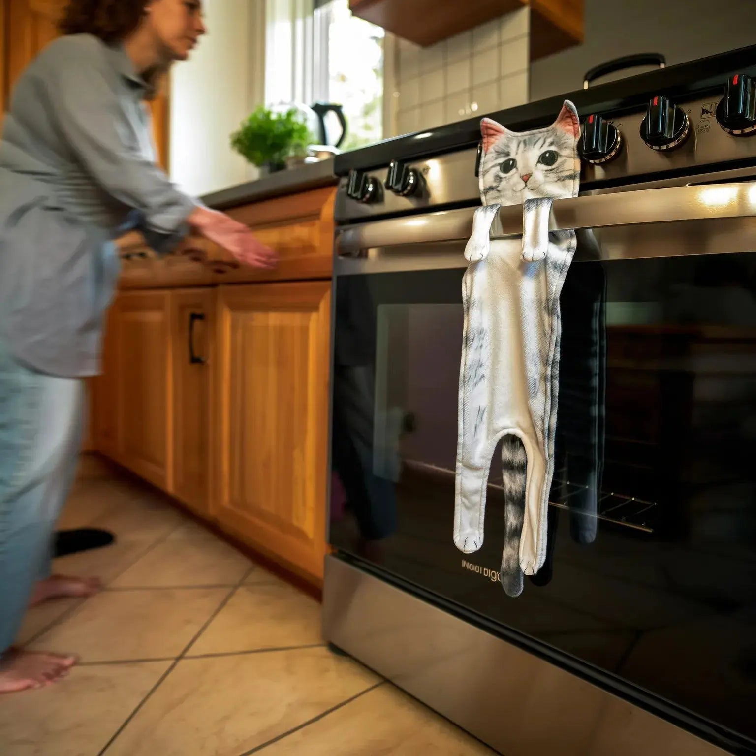 Hanging Hand Towel Absorbent Microfiber Cat Print Paw Loop
