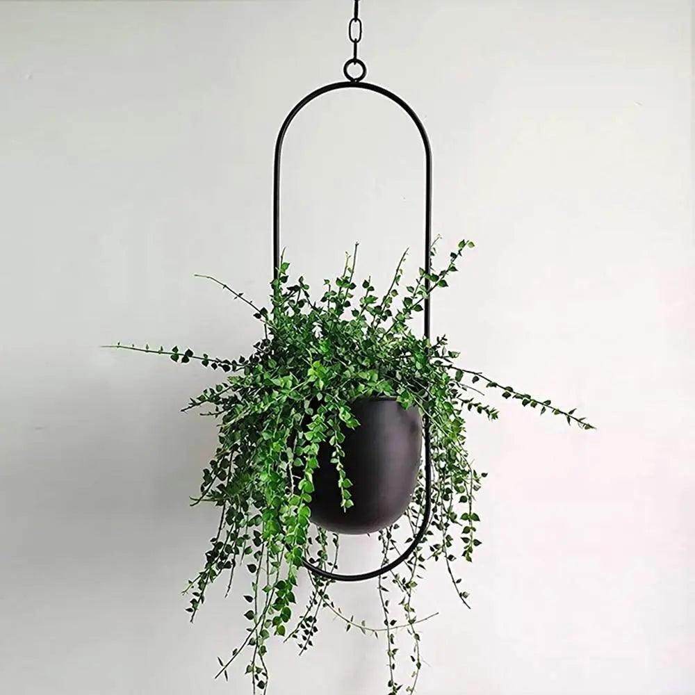 Hanging Planter Geometric Metal Frame Chain & Drainage Holes