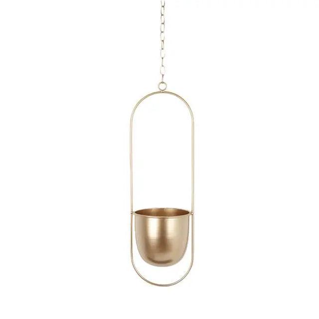 Hanging Planter Geometric Metal Frame Chain & Drainage Holes