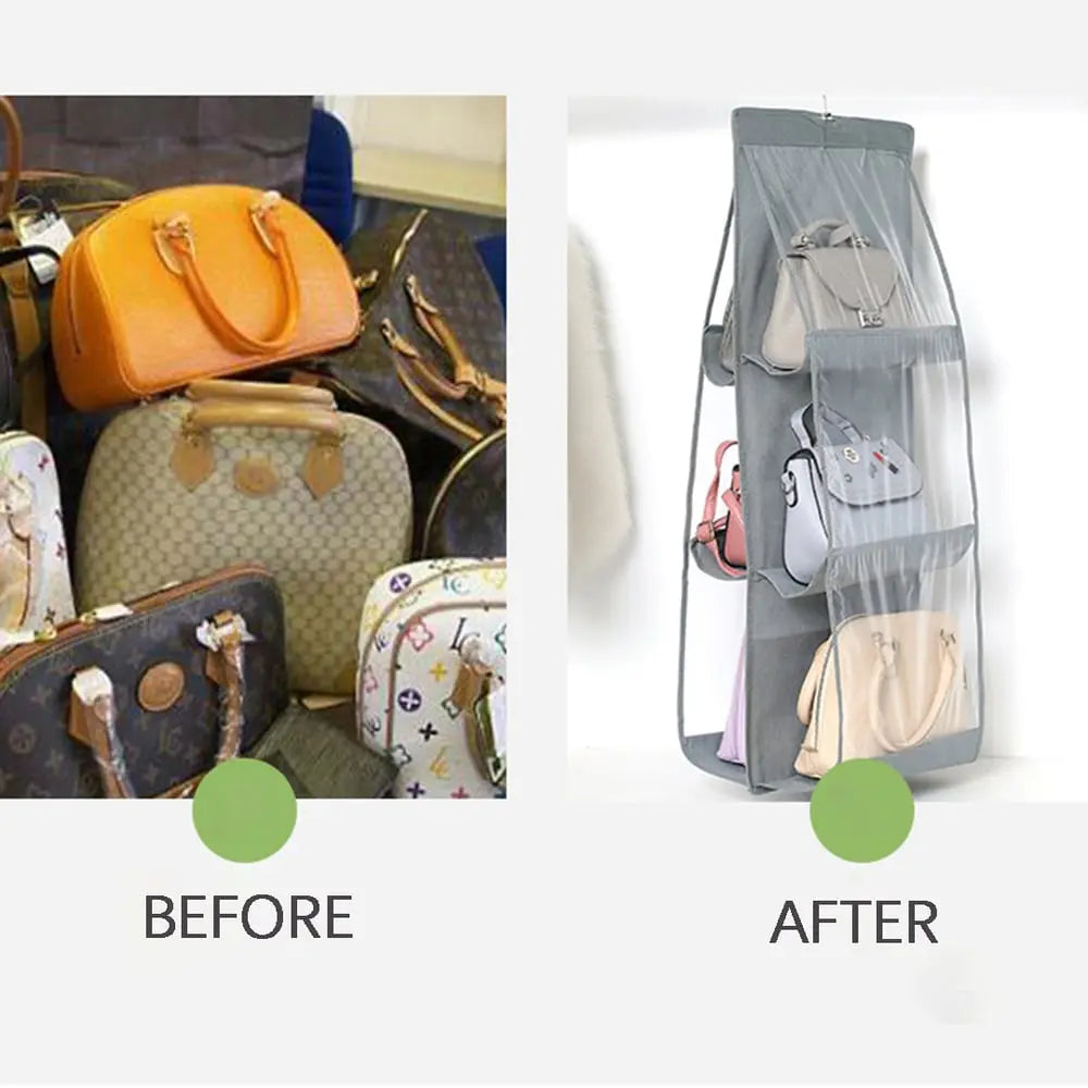 Hanging Purse Organizer Double-Sided Dust-Resistant Six Hooks