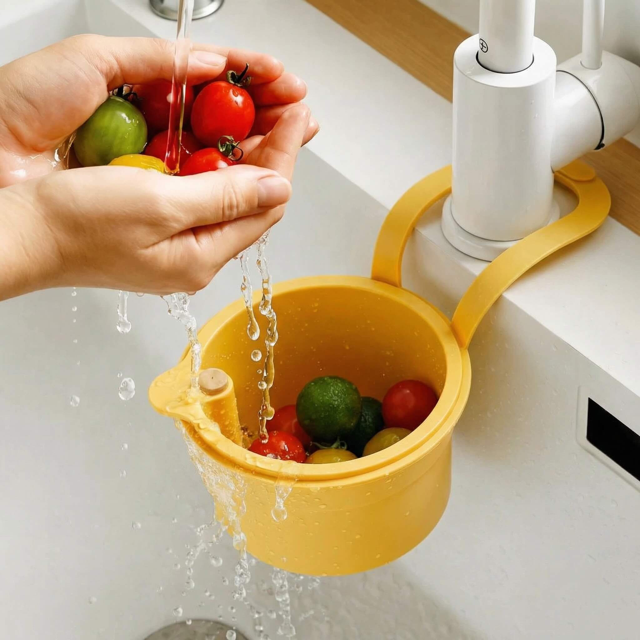 Hanging Sink Drip Basket Two-Part Filter & One-Click Emptying