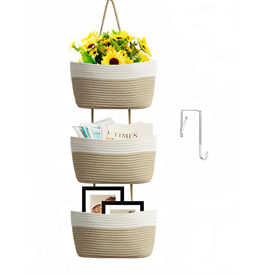 Hanging Storage Basket Three Compartments & Over Door Hook