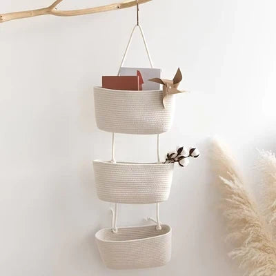 Hanging Storage Basket Three Compartments & Over Door Hook