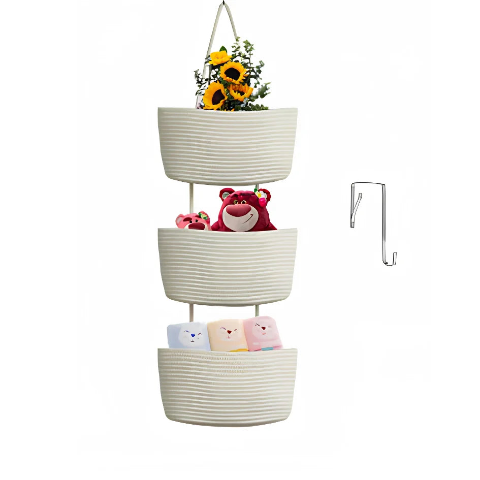 Hanging Storage Basket Three Compartments & Over Door Hook
