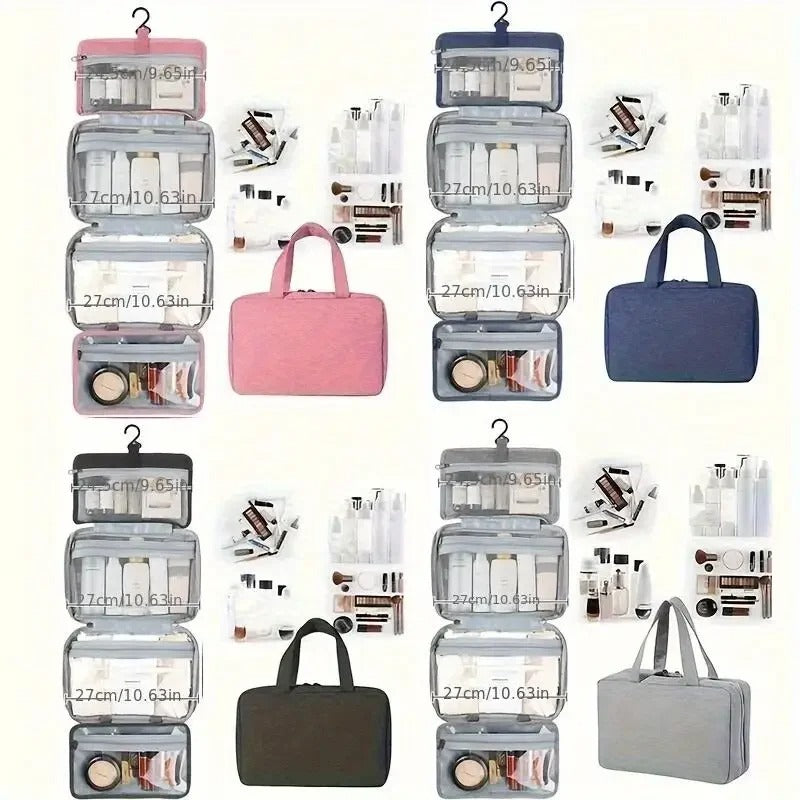 Hanging Toiletry Bag Waterproof Polyester Four Compartments Swivel Hook