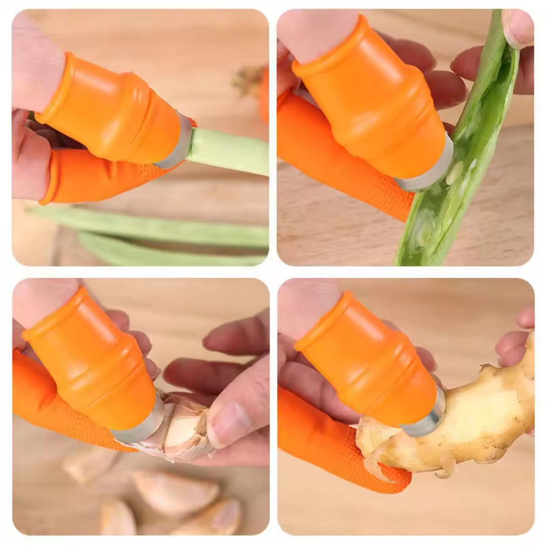 Harvesting Thumb Blades Curved Stainless Steel & Silicone Holder