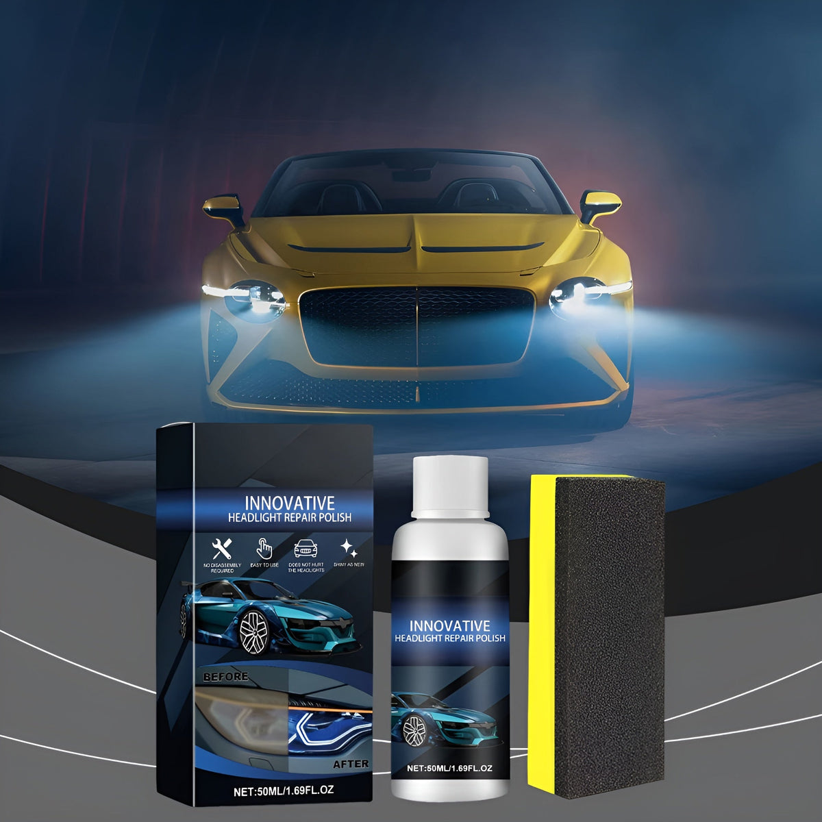 Headlight Restoration Kit Cleaner & Sponge Set UV Protective