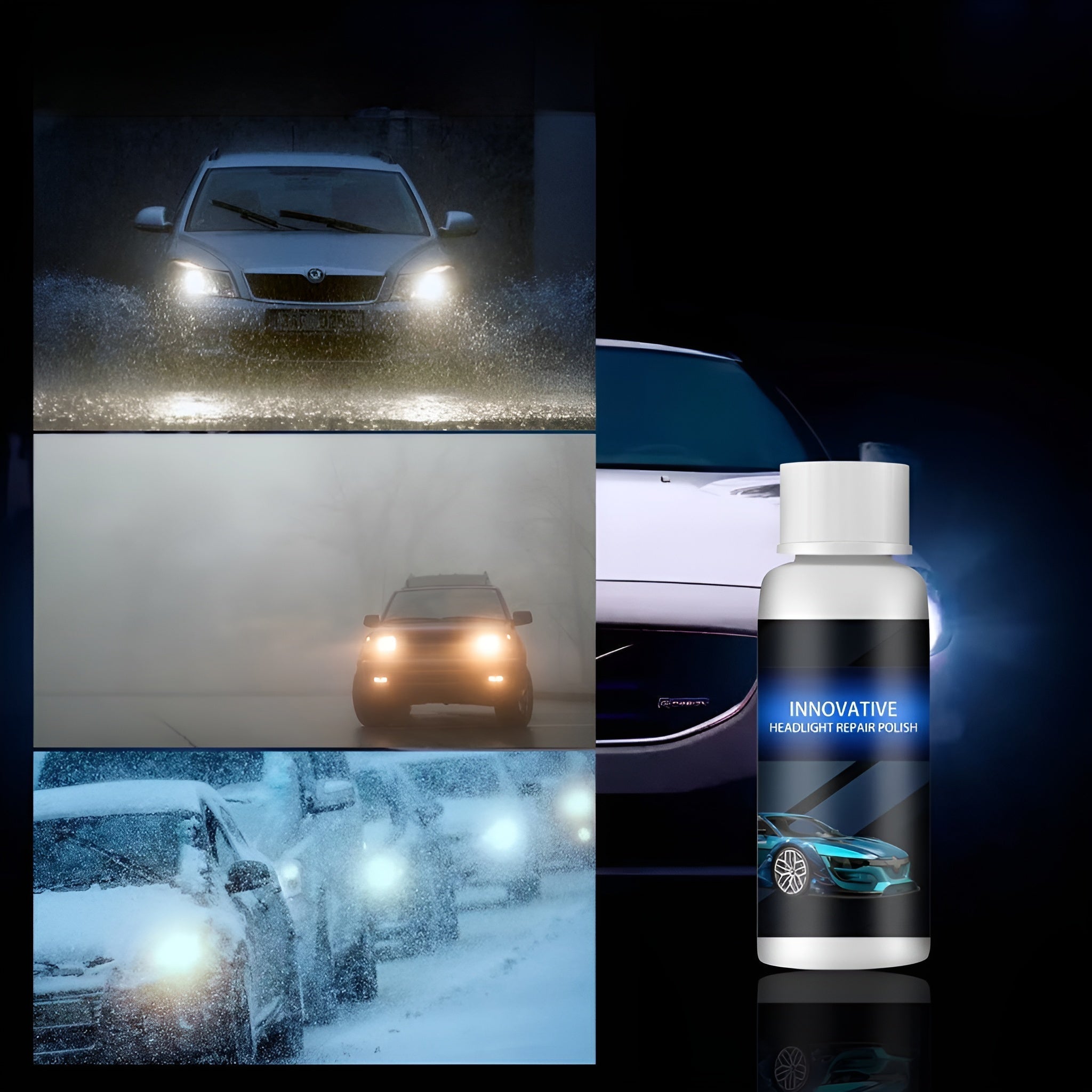 Headlight Restoration Kit Cleaner & Sponge Set UV Protective