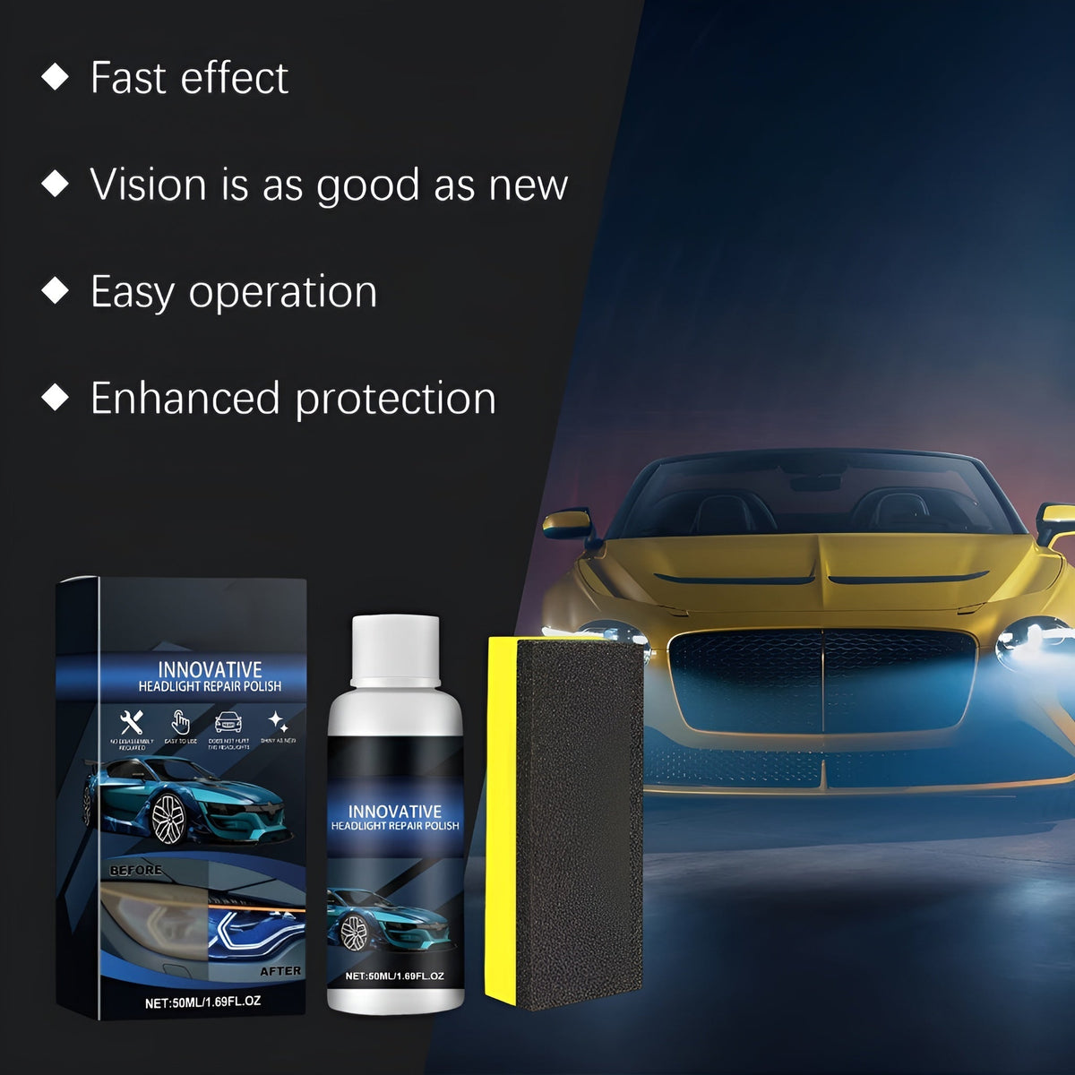 Headlight Restoration Kit Cleaner & Sponge Set UV Protective