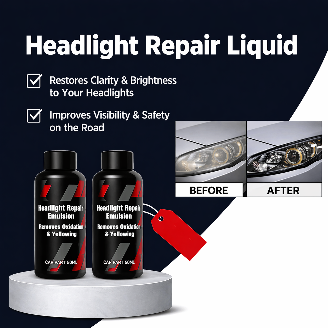 Headlight Restoration Liquid Removes Yellowing Tool-Free & UV Protection