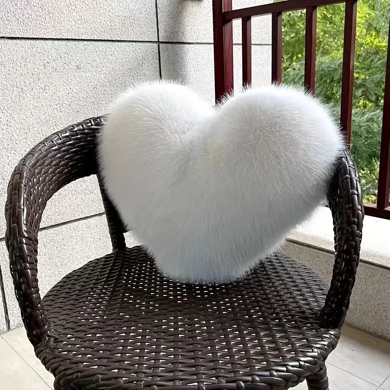 Heart-Shaped Pillow Faux Fur Cloud-Soft
