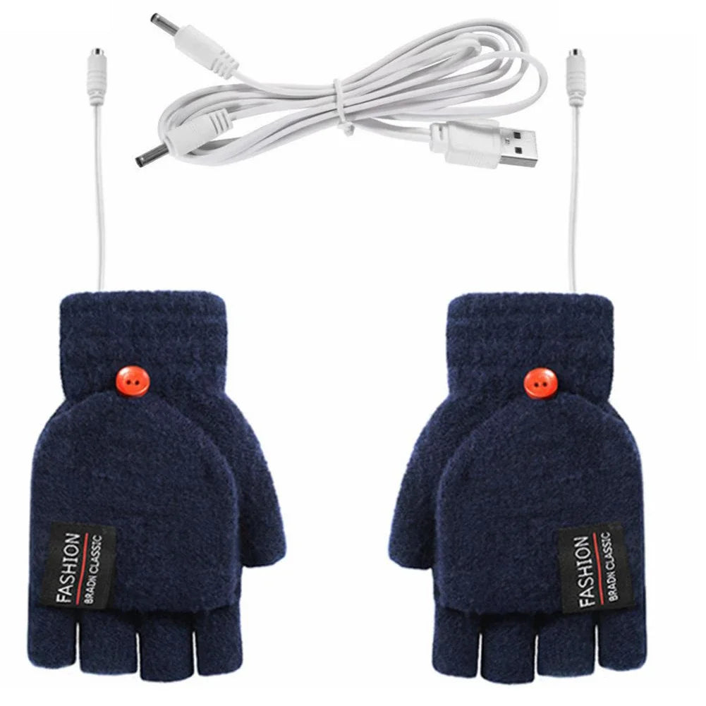 Heated Gloves Fingerless Knit USB Rechargeable 3 Heat Levels