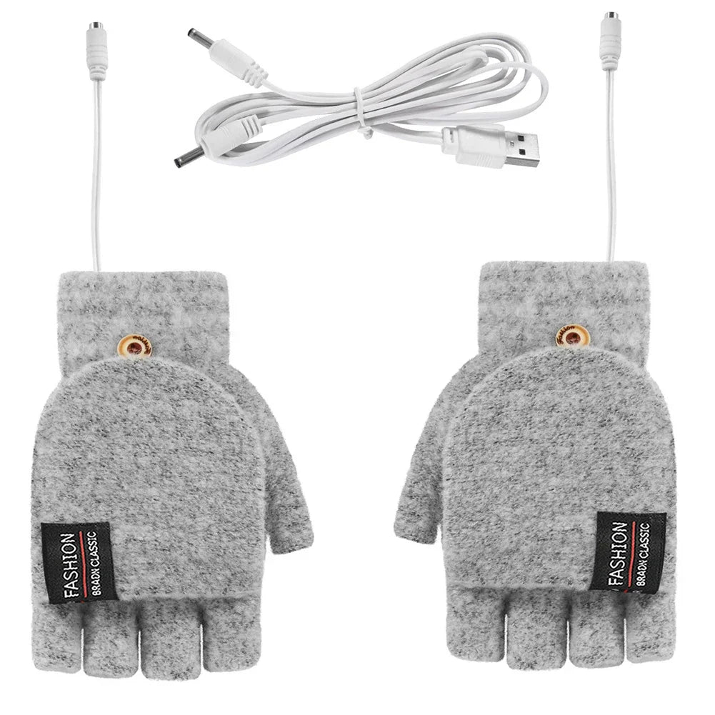 Heated Gloves Fingerless Knit USB Rechargeable 3 Heat Levels