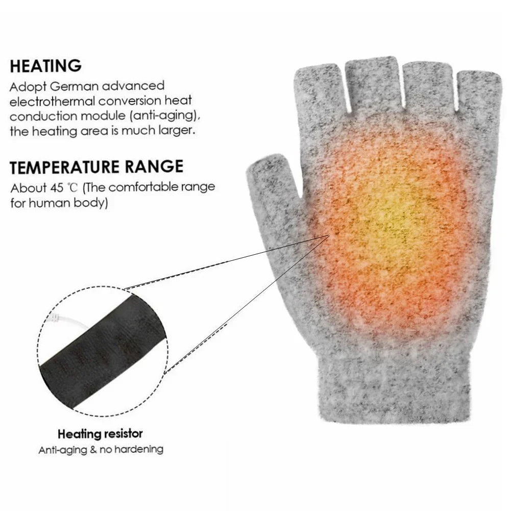 Heated Gloves Fingerless Knit USB Rechargeable 3 Heat Levels