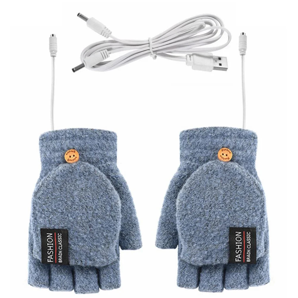 Heated Gloves Fingerless Knit USB Rechargeable 3 Heat Levels