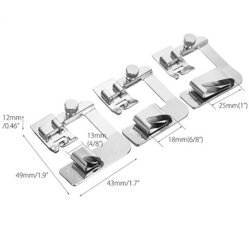 Hemming Foot Set 3-Piece Stainless Steel Snap-On Compatible