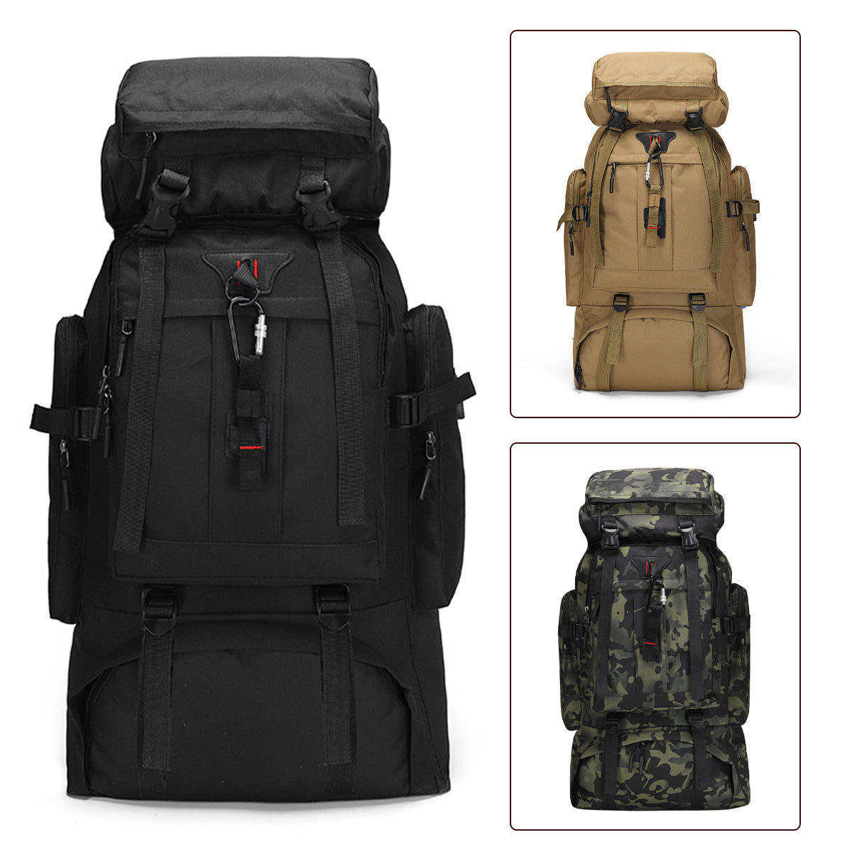 Hiking Backpack 80L Water-Repellent Nylon Padded Back & Adjustable Straps