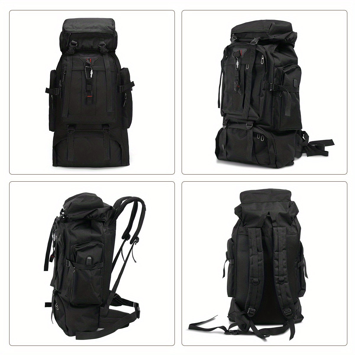 Hiking Backpack 80L Water-Repellent Nylon Padded Back & Adjustable Straps